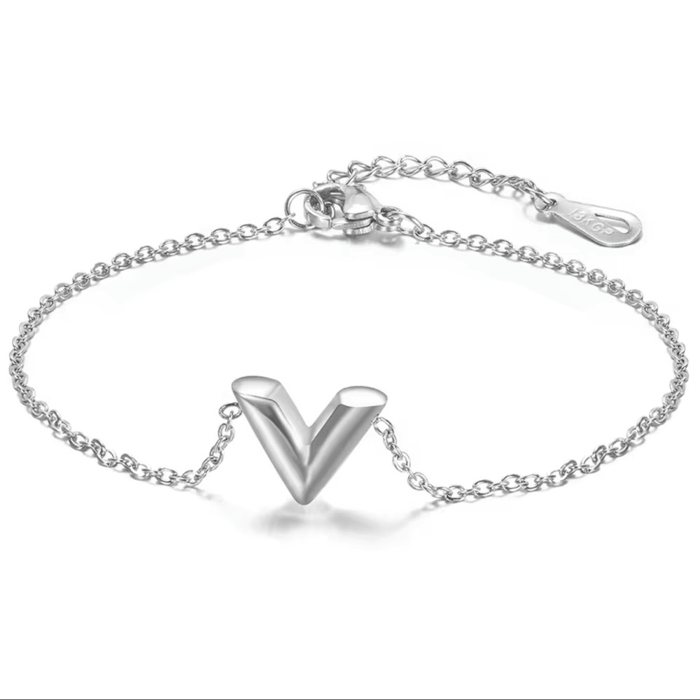 Sterling Silver Stainless Steel V Bracelet